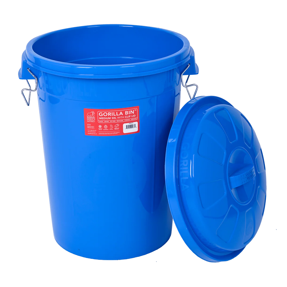 Red Gorilla bin with clip lid 50L